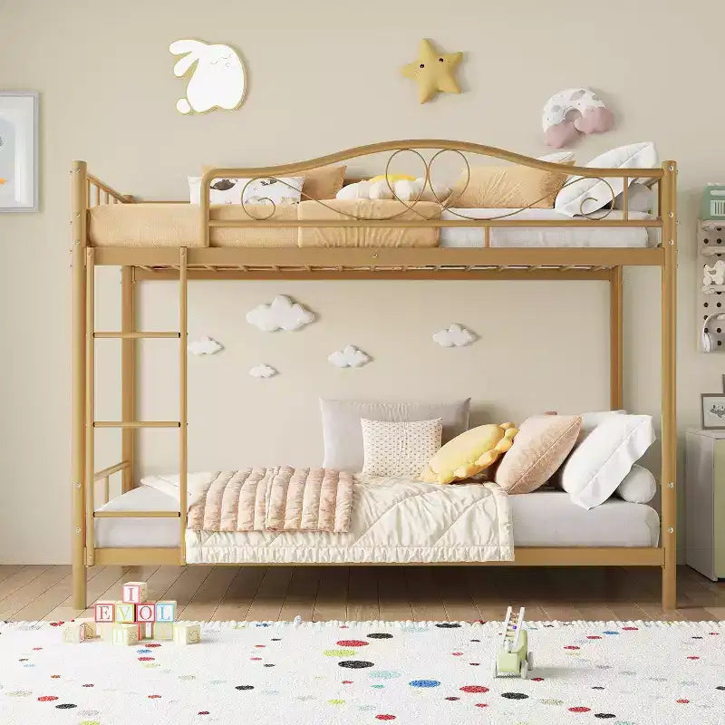 Letto a castello in metallo a 2 posti, nero / oro / grigio / rosa