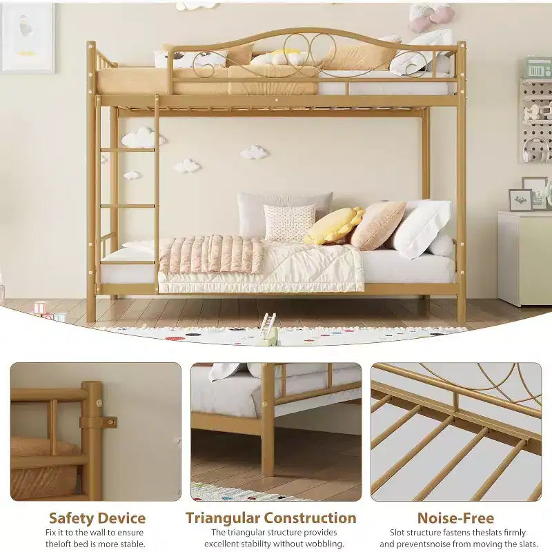 Letto a castello in metallo a 2 posti, nero / oro / grigio / rosa
