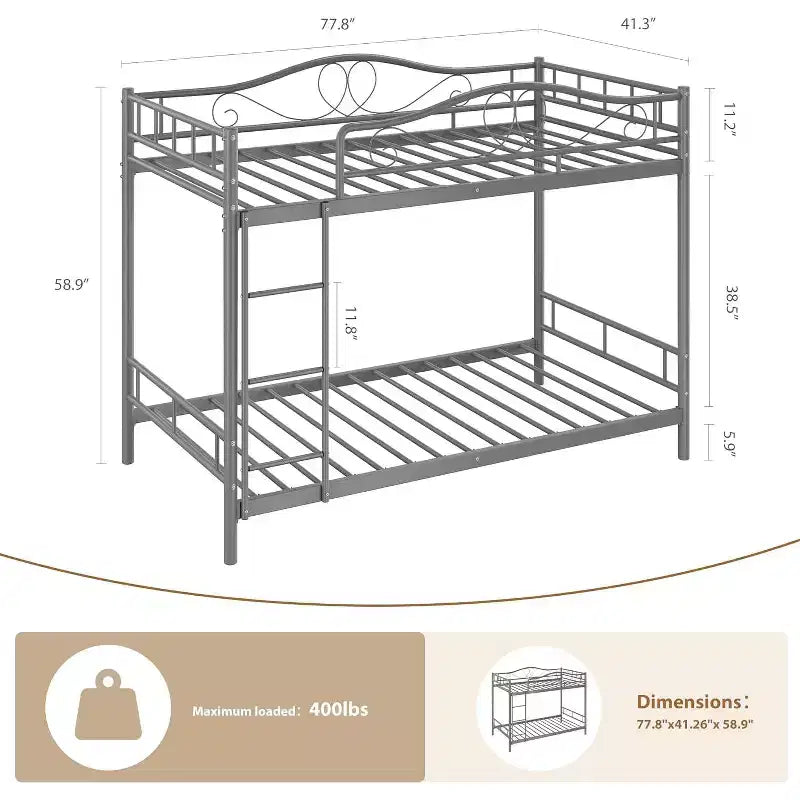 Letto a castello in metallo a 2 posti, nero / oro / grigio / rosa