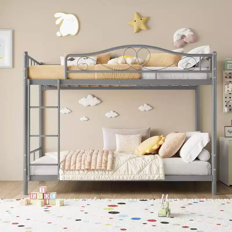 Letto a castello in metallo a 2 posti, nero / oro / grigio / rosa