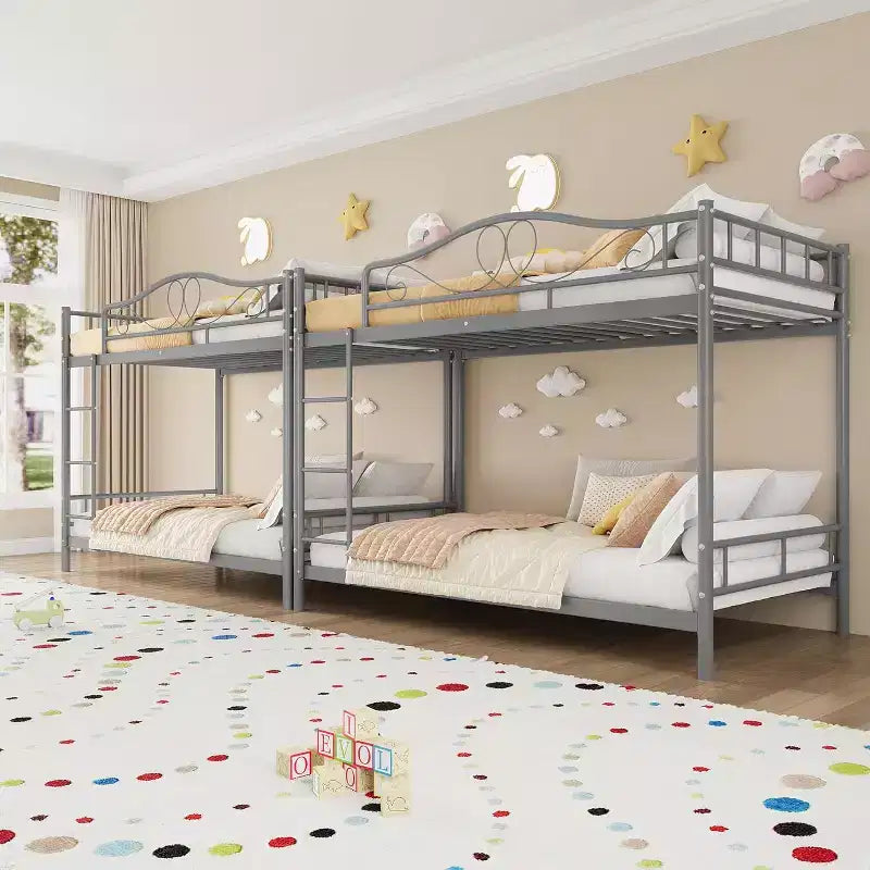 Letto a castello in metallo a 2 posti, nero / oro / grigio / rosa