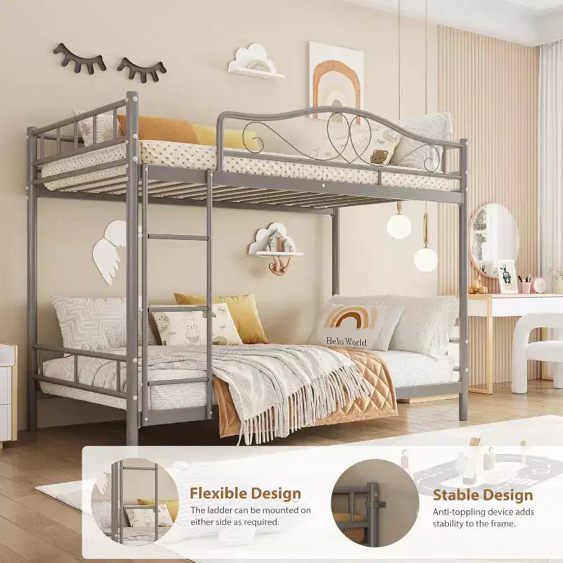 Letto a castello in metallo a 2 posti, nero / oro / grigio / rosa