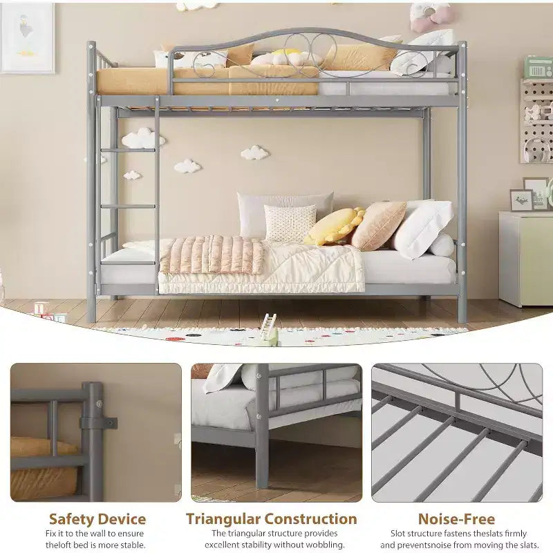 Letto a castello in metallo a 2 posti, nero / oro / grigio / rosa