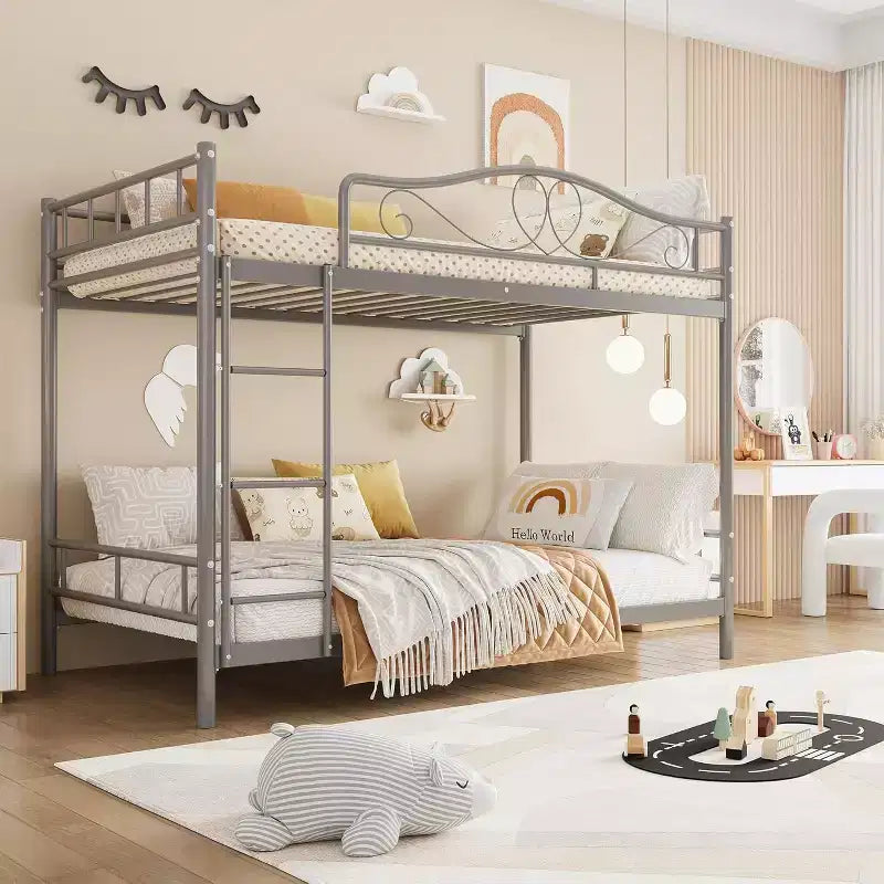 Letto a castello in metallo a 2 posti, nero / oro / grigio / rosa