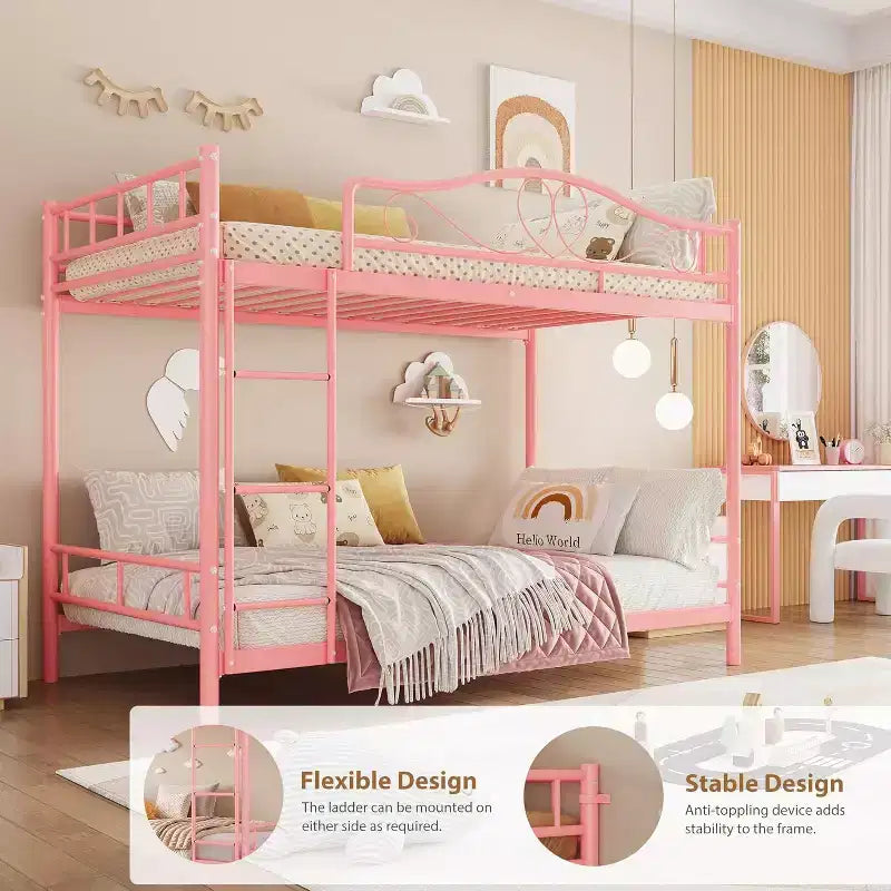 Letto a castello in metallo a 2 posti, nero / oro / grigio / rosa