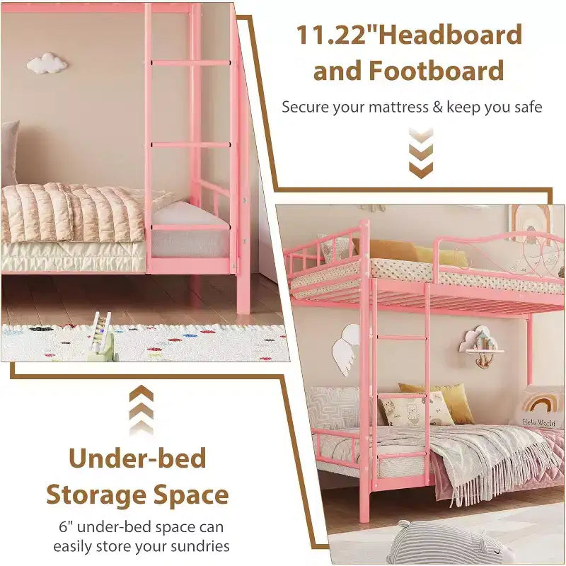 Letto a castello in metallo a 2 posti, nero / oro / grigio / rosa