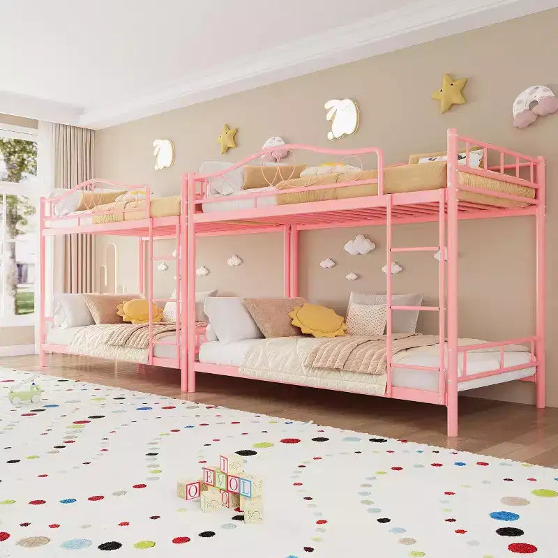 Letto a castello in metallo a 2 posti, nero / oro / grigio / rosa