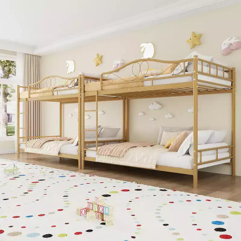 Letto a castello in metallo a 2 posti, nero / oro / grigio / rosa