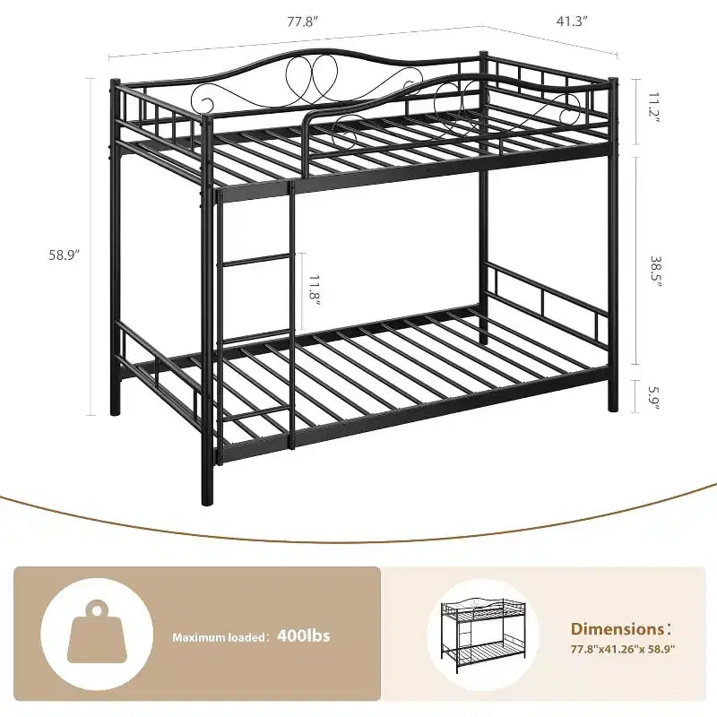 Letto a castello in metallo a 2 posti, nero / oro / grigio / rosa