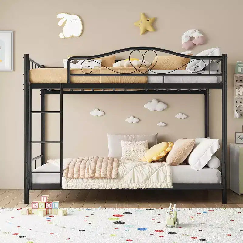 Letto a castello in metallo a 2 posti, nero / oro / grigio / rosa