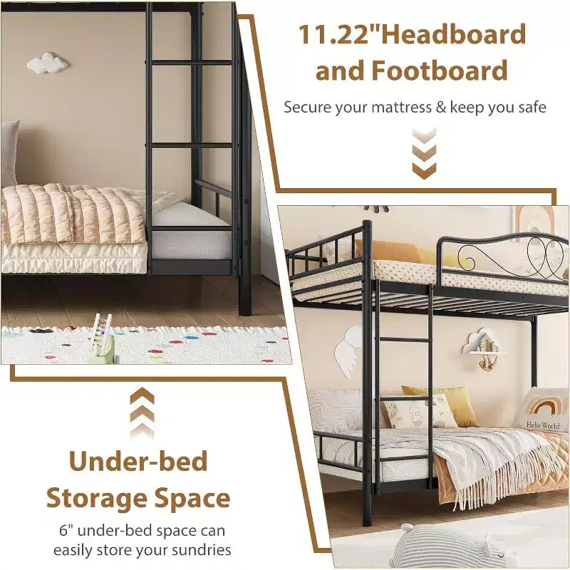 Letto a castello in metallo a 2 posti, nero / oro / grigio / rosa