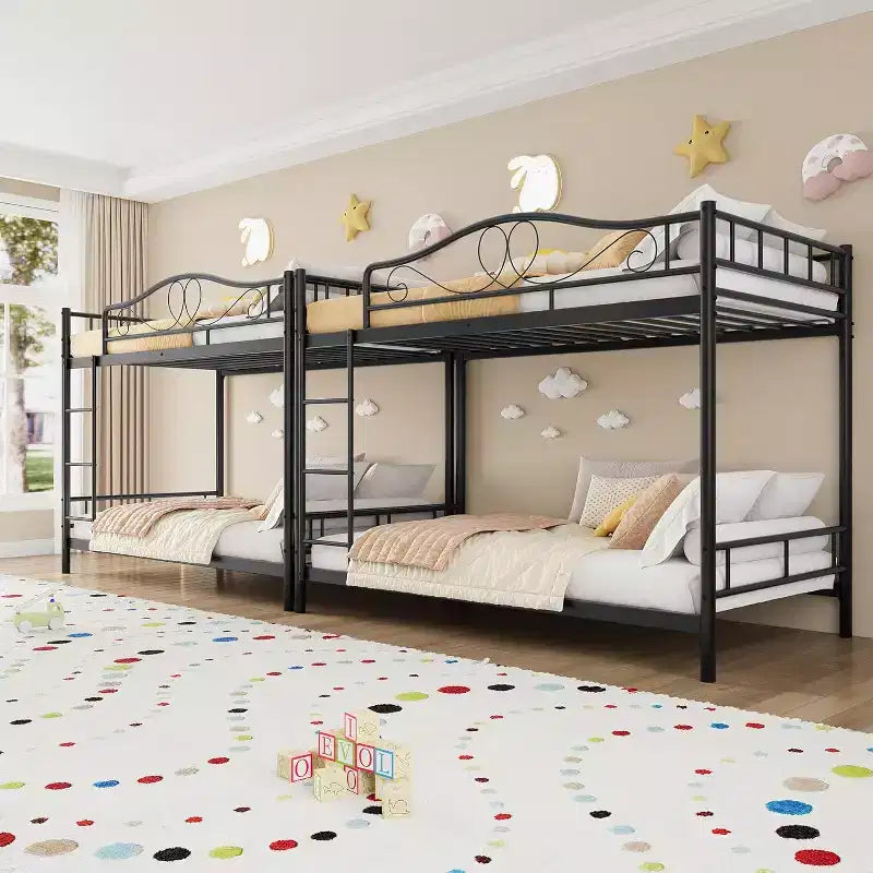 Letto a castello in metallo a 2 posti, nero / oro / grigio / rosa
