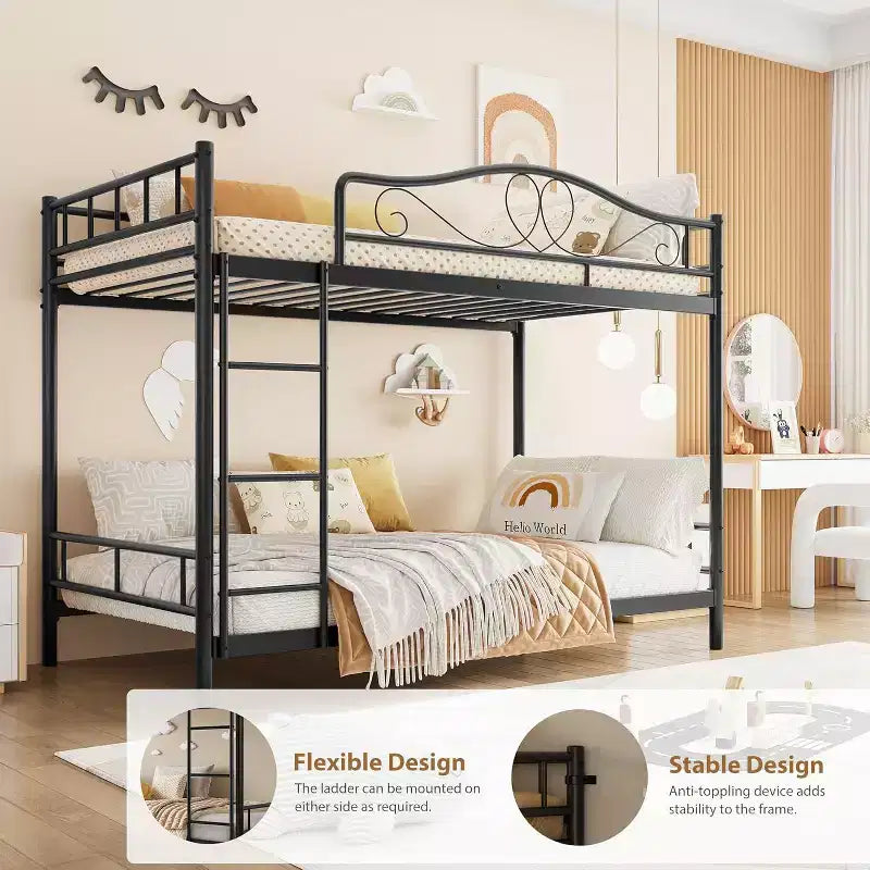 Letto a castello in metallo a 2 posti, nero / oro / grigio / rosa