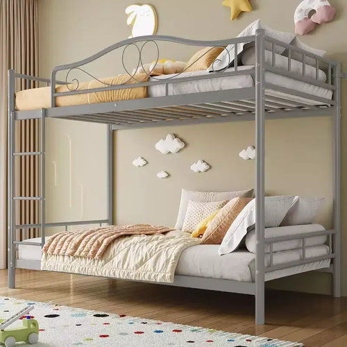 Twin Over Twin Metal Bunk Bed, 400LB Heavy Duty with Safety Guardrail, Space Saving Design, No Box Spring Needed, Easy Assembly Quiet Kids Bed