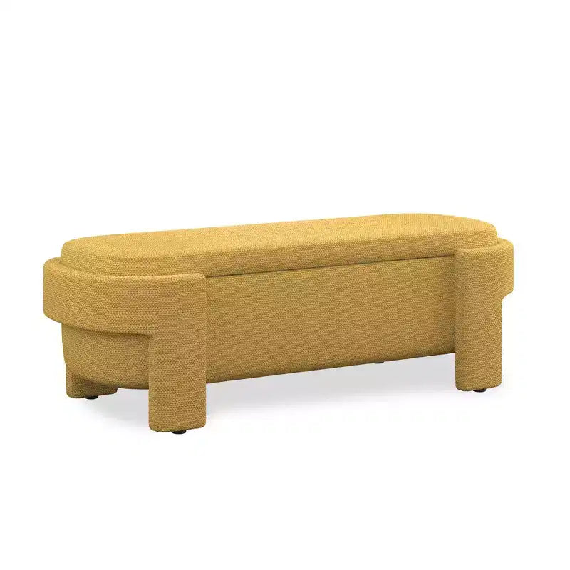 Panca Contenitore in Lino Beige / Blu / Giallo con Scomparto Nascosto, 1 Posto a Sedere