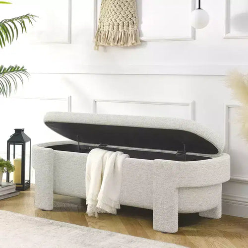 Panca Contenitore in Lino Beige / Blu / Giallo con Scomparto Nascosto, 1 Posto a Sedere