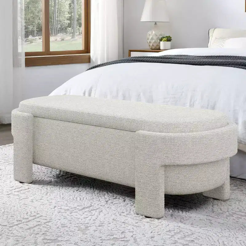 Panca Contenitore in Lino Beige / Blu / Giallo con Scomparto Nascosto, 1 Posto a Sedere
