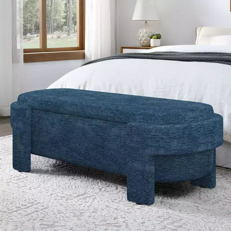 Panca Contenitore in Lino Beige / Blu / Giallo con Scomparto Nascosto, 1 Posto a Sedere