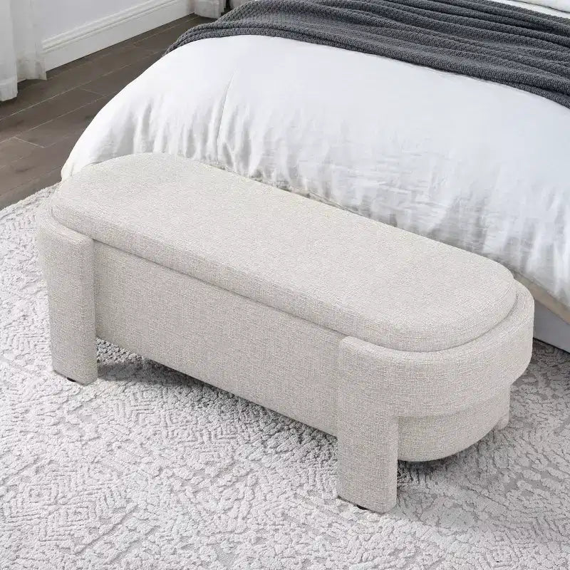 Linen Upholstered Storage Bench with Large Hidden Compartment, Comfortable Foam Cushion Seat for Bedroom, Living Room
