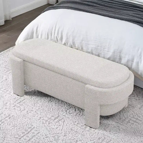 Linen Upholstered Storage Bench with Large Hidden Compartment, Comfortable Foam Cushion Seat for Bedroom, Living Room