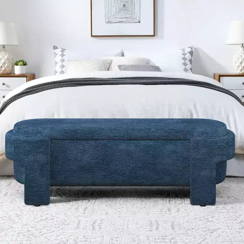 Panca Contenitore in Lino Beige / Blu / Giallo con Scomparto Nascosto, 1 Posto a Sedere