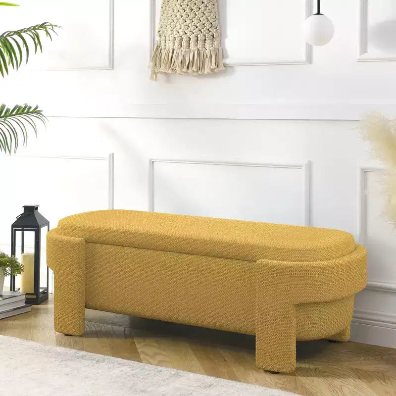 Panca Contenitore in Lino Beige / Blu / Giallo con Scomparto Nascosto, 1 Posto a Sedere