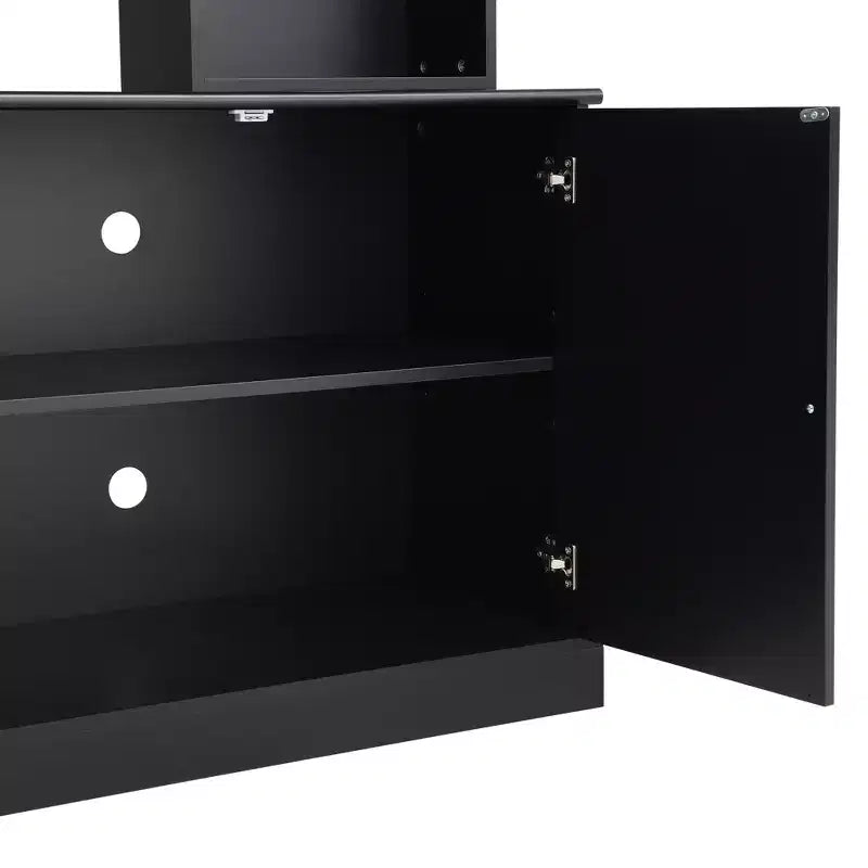 Mobile da parete per intrattenimento con libreria, nero/bianco, adatto per TV fino a 70"