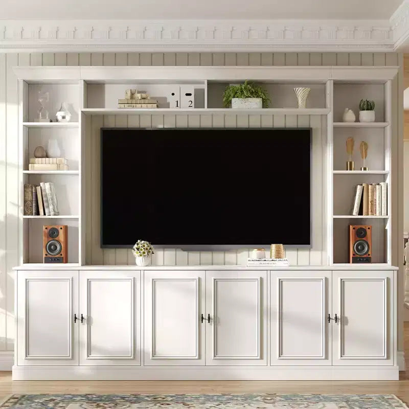 Mobile da parete per intrattenimento con libreria, nero/bianco, adatto per TV fino a 70"