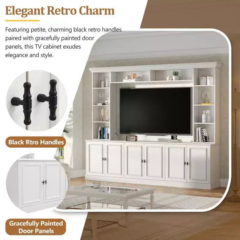 Mobile da parete per intrattenimento con libreria, nero/bianco, adatto per TV fino a 70"
