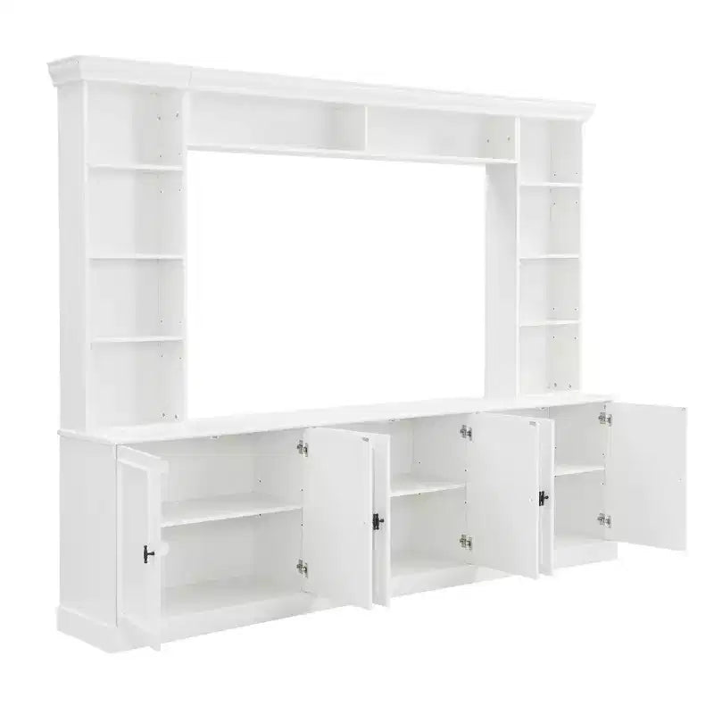 Mobile da parete per intrattenimento con libreria, nero/bianco, adatto per TV fino a 70"