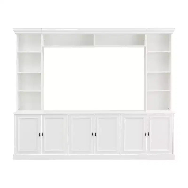 Mobile da parete per intrattenimento con libreria, nero/bianco, adatto per TV fino a 70"