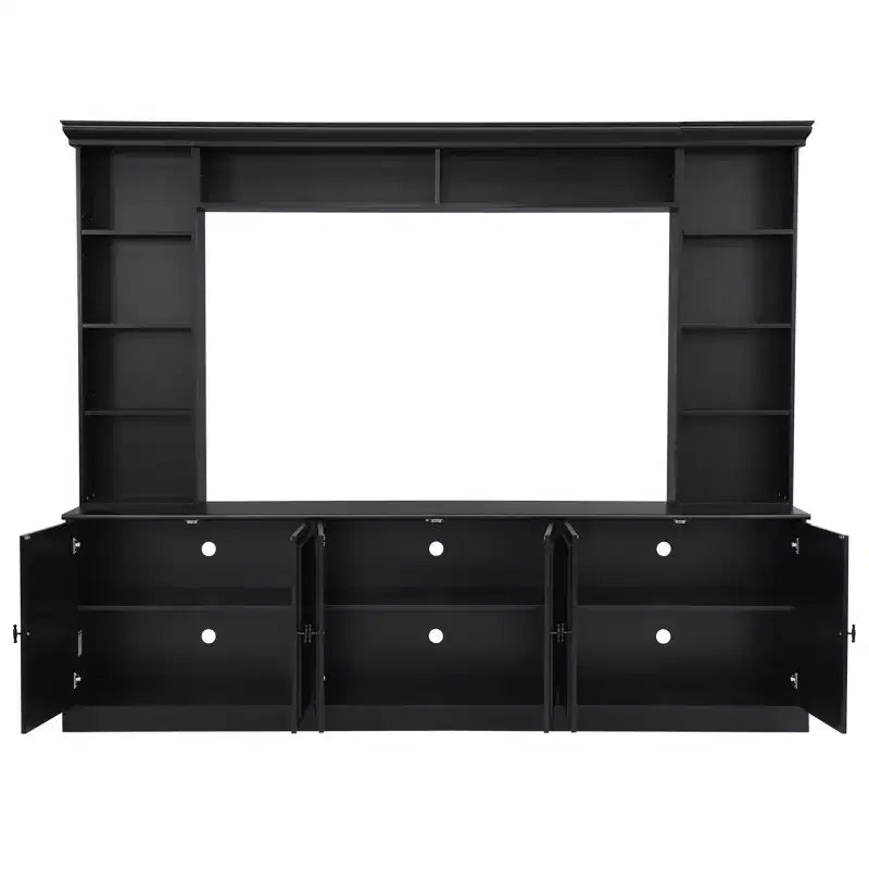 Mobile da parete per intrattenimento con libreria, nero/bianco, adatto per TV fino a 70"