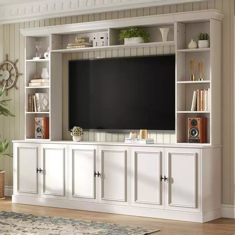 Mobile da parete per intrattenimento con libreria, nero/bianco, adatto per TV fino a 70"