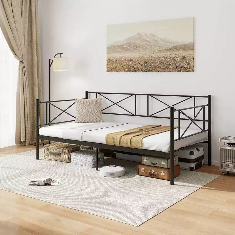 Divano letto singolo in metallo bianco/nero, in stile divano, 1 persona