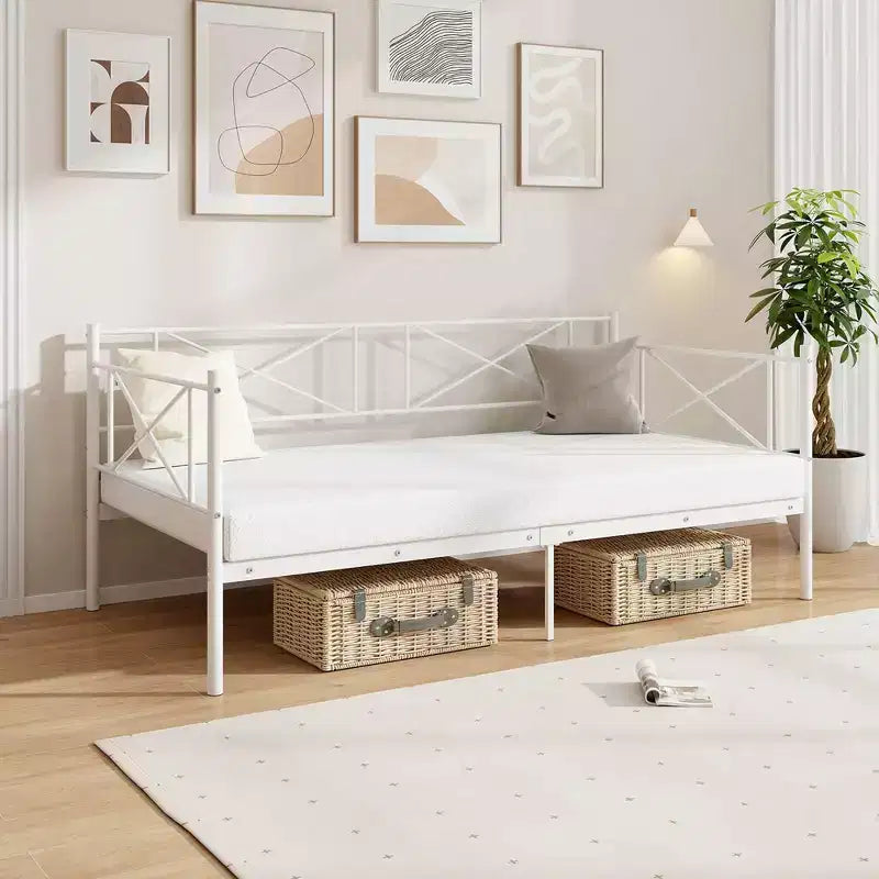 Divano letto singolo in metallo bianco/nero, in stile divano, 1 persona