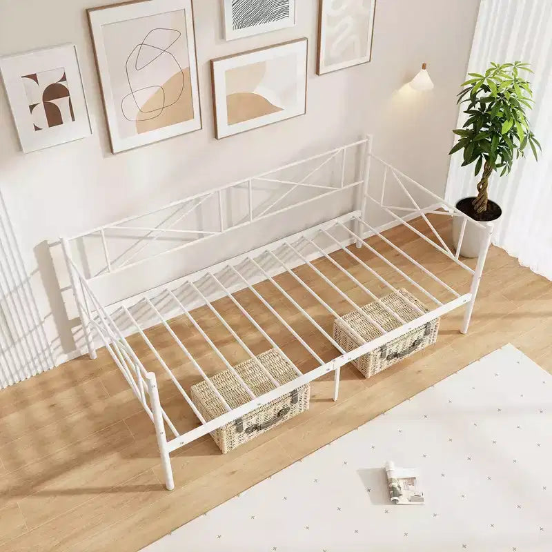 Divano letto singolo in metallo bianco/nero, in stile divano, 1 persona