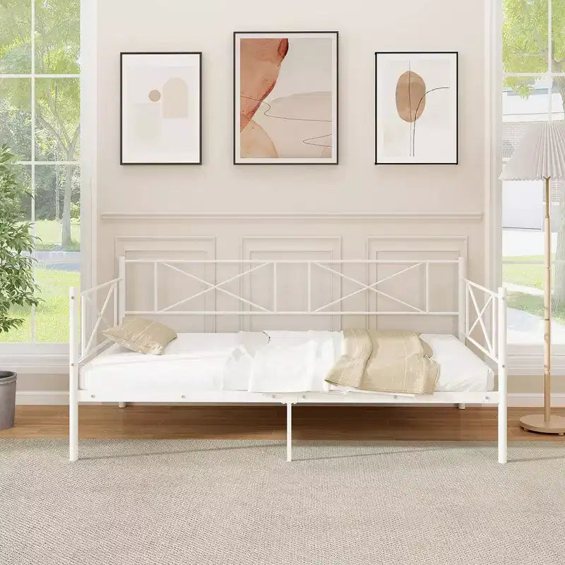 Divano letto singolo in metallo bianco/nero, in stile divano, 1 persona