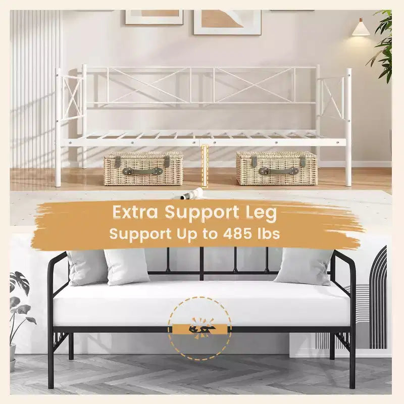 Divano letto singolo in metallo bianco/nero, in stile divano, 1 persona