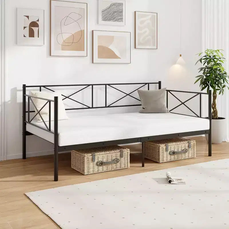 Divano letto singolo in metallo bianco/nero, in stile divano, 1 persona