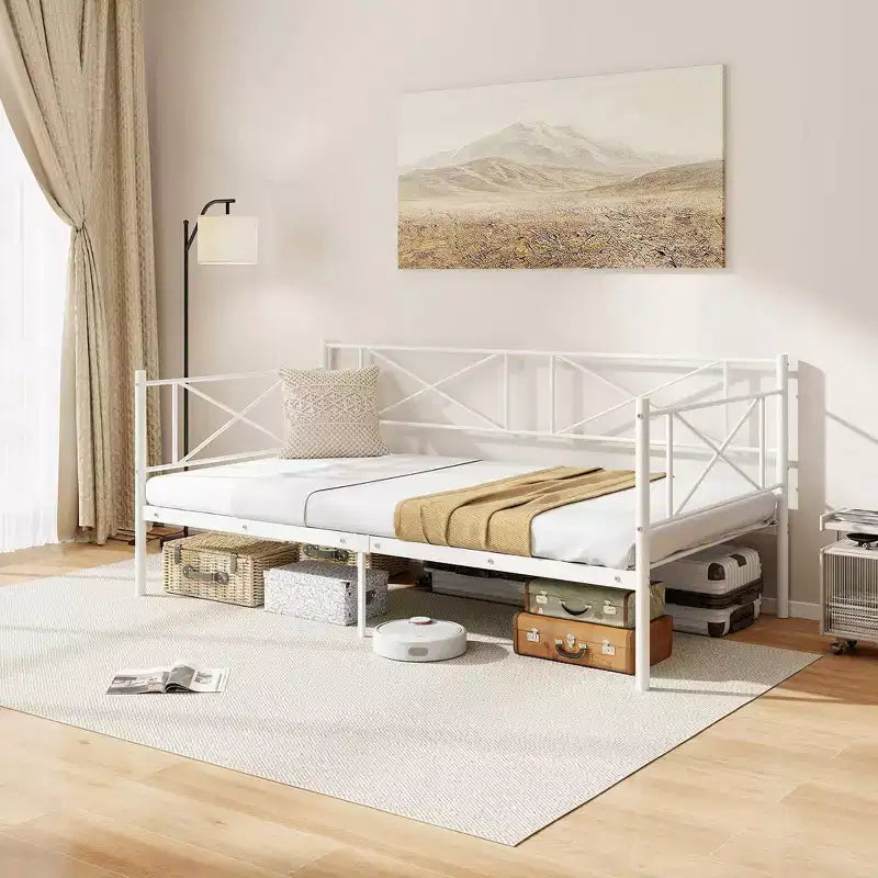 Divano letto singolo in metallo bianco/nero, in stile divano, 1 persona
