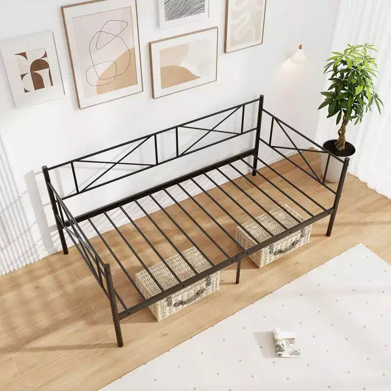 Divano letto singolo in metallo bianco/nero, in stile divano, 1 persona