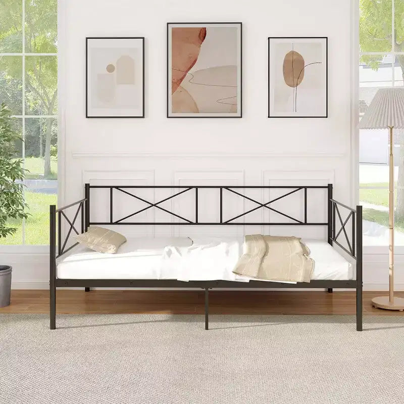 Divano letto singolo in metallo bianco/nero, in stile divano, 1 persona