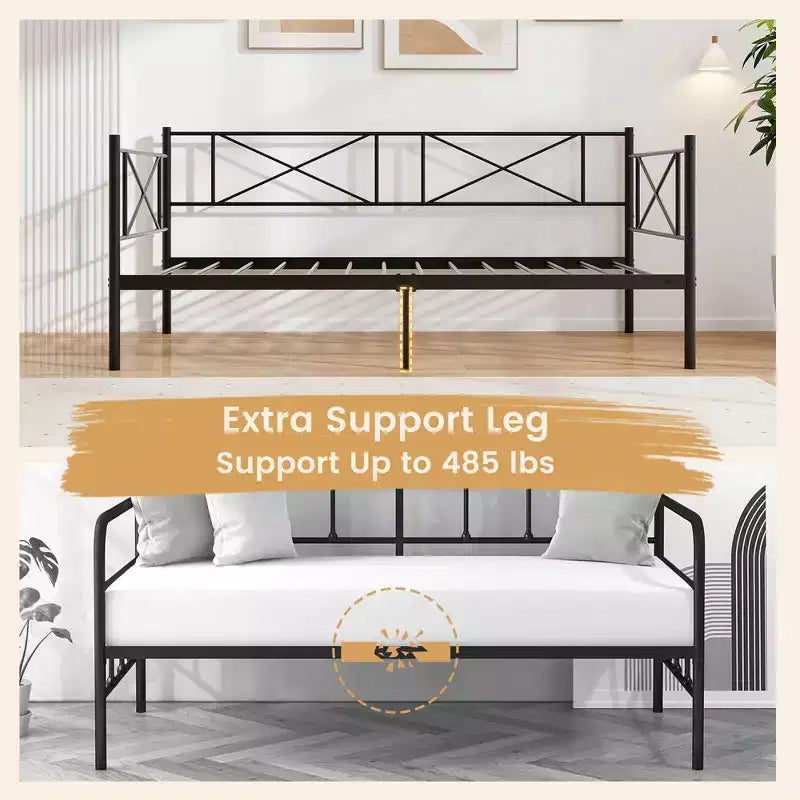 Divano letto singolo in metallo bianco/nero, in stile divano, 1 persona