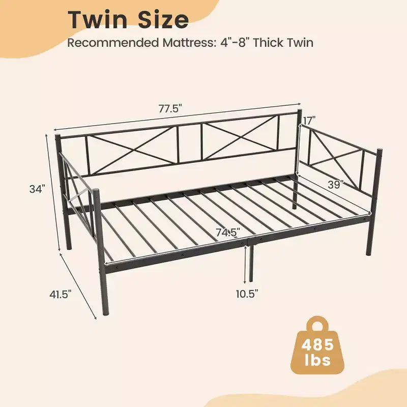 Divano letto singolo in metallo bianco/nero, in stile divano, 1 persona
