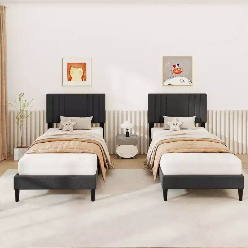 Letto a piattaforma imbottito grigio con testiera trapuntata, Twin/Full/Queen, 1 persona