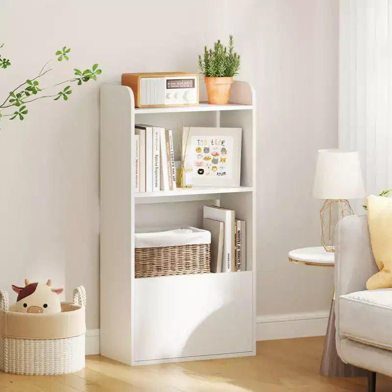 Libreria a 3 ripiani con cassetto, Marrone rustico/Bianco, Singola
