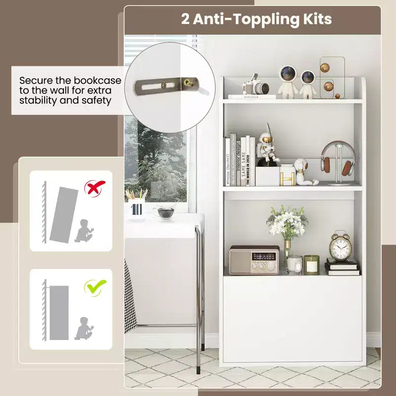 Libreria a 3 ripiani con cassetto, Marrone rustico/Bianco, Singola