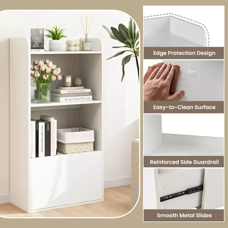 Libreria a 3 ripiani con cassetto, Marrone rustico/Bianco, Singola