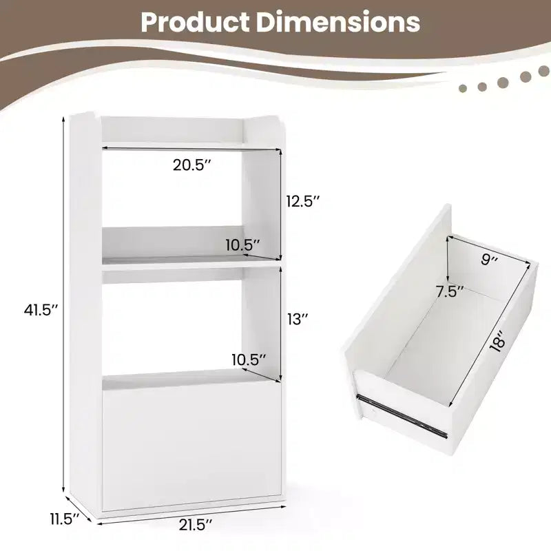 Libreria a 3 ripiani con cassetto, Marrone rustico/Bianco, Singola