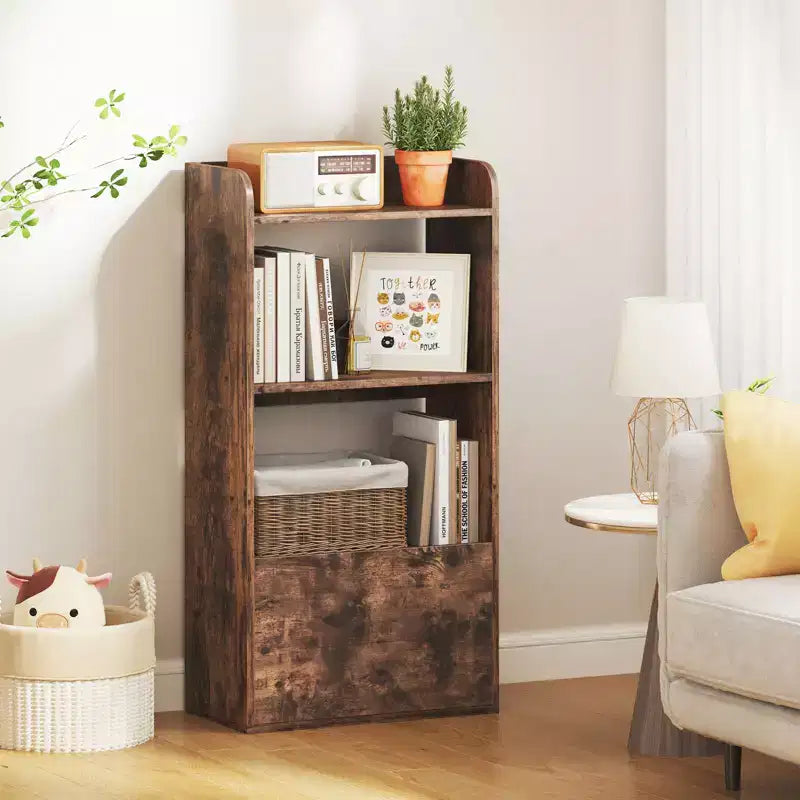 Libreria a 3 ripiani con cassetto, Marrone rustico/Bianco, Singola